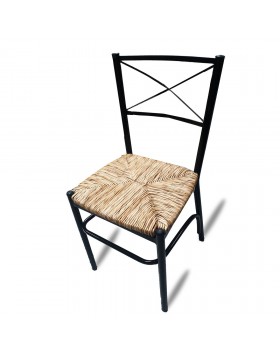 Καρέκλα Χιαστί μεταλλική με ψάθα ελληνικής κατασκευής