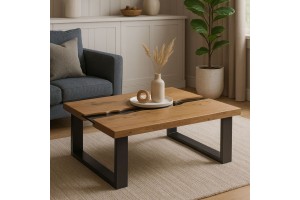 Τραπεζάκι σαλονιού Εleven από δρυς καπλαμά  και μεταλλική βάση ελληνικής κατασκευής 120x80x42cm