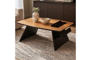 Τραπεζάκι σαλονιού Sienna από δρυς καπλαμά  και μεταλλική βάση ελληνικής κατασκευής120x80x43cm