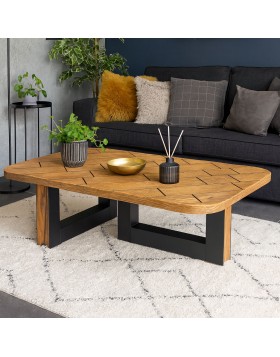 Τραπεζάκι σαλονιού Floor's από δρυς καπλαμά  και μεταλλική βάση ελληνικής κατασκευής120x80x42cm