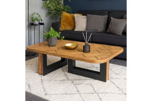 Τραπεζάκι σαλονιού Floor's από δρυς καπλαμά  και μεταλλική βάση ελληνικής κατασκευής120x80x42cm