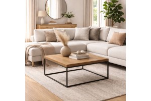 Τραπεζάκι σαλονιού απο δρυς Mdf και μεταλλική βάση 90x90x40Y