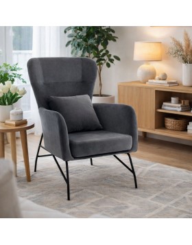 Πολυθρόνα Rino σε βελούδινη γκρι απόχρωση 67x80x102 εκ.