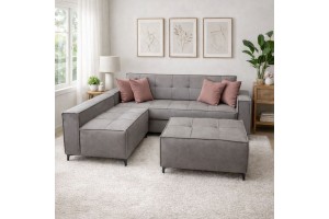 Καναπές κρεβάτι γωνία κλικ-κλακ καπιτονε 220x170 με δώρο σκαμπό 90x60 