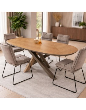 Τραπέζι τραπεζαρίας Cassian καπλαμά με μεταλλική βάση ελληνικής κατασκευής 180x90cm