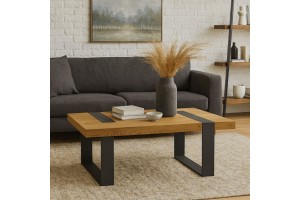 Τραπεζάκι σαλονιού Messina Δρυς mdf με σιδερένια πόδια 110x70