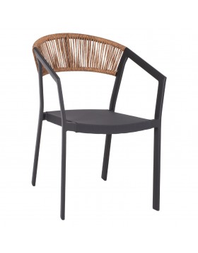 Πολυθρόνα αλουμινίου ανθρακί με textline μπεζ rattan 56,5x58Βx79Υ εκ.