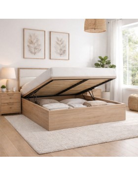 Κρεβάτι ξύλινο Bode με επένδυση στο κεφαλάρι ελληνικής κατασκευής