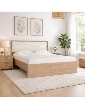 Κρεβάτι ξύλινο Bode με επένδυση στο κεφαλάρι ελληνικής κατασκευής