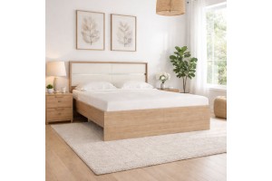 Κρεβάτι ξύλινο Bode με επένδυση στο κεφαλάρι ελληνικής κατασκευής