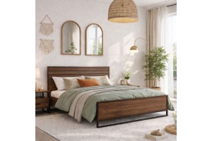 Κρεβάτι Penn ξύλινο με σιδερένιες λεπτομέρειες ελλήνικής κατασκευής 