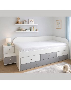 Καναπές - Κρεβάτι ξύλινο Dallas  με 5 συρταρια και σκάλα/ντουλαπάκια ελληνικής κατασκευής 90x190