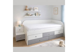 Καναπές - Κρεβάτι ξύλινο Dallas  με 5 συρταρια και σκάλα/ντουλαπάκια ελληνικής κατασκευής 90x190