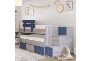 Κουκέτα Simon ελληνικής κατασκευής 90x190 με συρταρια και σκάλα με ντουλαπάκια