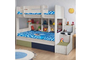 Κουκέτα Marcus ελληνικής κατασκευής 90x190 με συρταρια και σκάλα με ντουλαπάκια