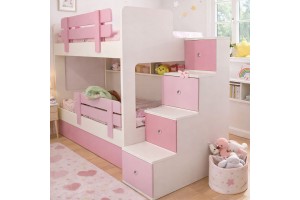 Κουκέτα Avery ελληνικής κατασκευής 90x190 με συρταρια και σκάλα με ντουλαπάκια