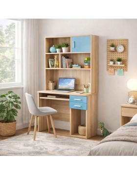 Γραφείο Eloise με καπελιέρα και μπλε συρτάρια ελληνικής κατασκευής 100Χ55ΒΧ80Υ