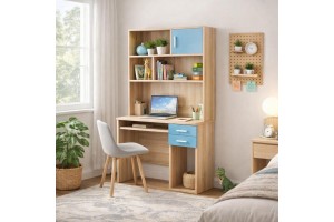 Γραφείο Eloise με καπελιέρα και μπλε συρτάρια ελληνικής κατασκευής 100Χ55ΒΧ80Υ