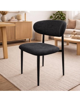 Καρέκλα Τραπεζαρίας Velora με Μεταλλικό Σκελετό και Υφασμάτινο Κάθισμα σε Μαύρο Χρώμα