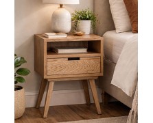 Κομοδίνο Loft Δρυς με Μασίφ Πόδια ελληνικής κατασκευής