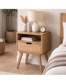 Κομοδίνο Loft Δρυς με Μασίφ Πόδια ελληνικής κατασκευής