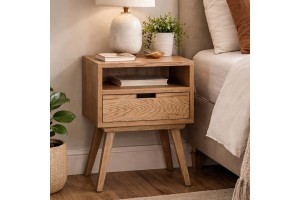 Κομοδίνο Loft Δρυς με Μασίφ Πόδια ελληνικής κατασκευής