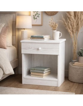 Κομοδίνο Νάξος από μασίφ πεύκο με συρτάρι και ράφι 50x34x55 cm.