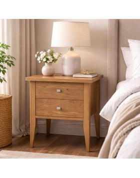 Κομοδίνο δρύινο Aria με 2 συρτάρια ελληνικής κατασκευής 50Μx40Βx65Υ