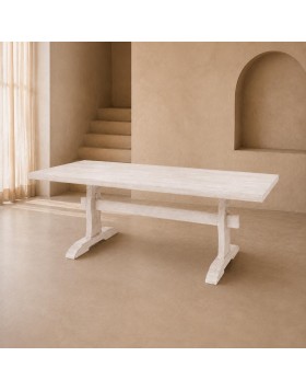 Τραπέζι Brook Λευκό Antique 200x100x77cm μασιφ ξύλο