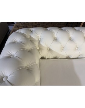 STOCK Γωνιακός καναπές Chesterfield από λευκό δέρμα, 270 × 230 εκ.