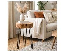 Βοηθητικό τραπέζι σαλονιού μασίφ ξύλο χρώμα καρυδί-πόδι μέταλλο μαύρο 32x30x47εκ