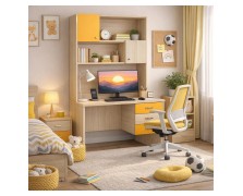 Γραφείο με καπελιέρα και  από μελαμίνη με 3 συρτάρια δεξιά ή αριστερά & 1 συρτάρι πληκτρολογίου και η καπελιερα με 2 ντουλάπια.