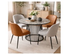 Τραπέζι ροτόντα Εvelina επιφάνεια τραπεζιού με μωσαϊκό και μεταλλική βάση ελληνικής κατασκευής Φ90cm