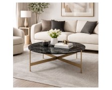 Τραπεζάκι σαλονιού Earth Μαύρη mdf επιφάνεια και μεταλλική βάση ελληνικής κατασκευής Φ90x42cm