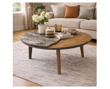 Τραπεζάκι σαλονιού Ravena από δρυς καπλαμά  και μεταλλική βάση ελληνικής κατασκευής 90x42cm