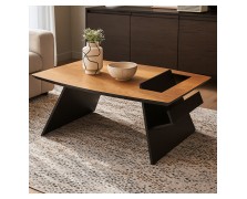 Τραπεζάκι σαλονιού Sienna από δρυς καπλαμά  και μεταλλική βάση ελληνικής κατασκευής120x80x43cm