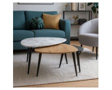 Τραπεζάκια σαλονιού Drop από μελαμίνη και μασίφ ξύλινα πόδια 80+60+40