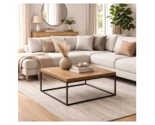 Τραπεζάκι σαλονιού απο δρυς Mdf και μεταλλική βάση 90x90x40Y