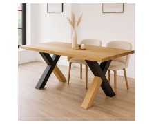 Τραπέζι τραπεζαρίας Harold δρυς MDF και μασιφ με μεταλλική βάση ελληνικής κατασκευής 180x90cm