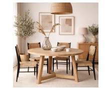 Στρογγυλη τραπεζαρία απο μασιφ πεύκο Φ120