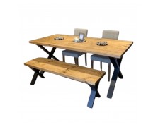 Τραπεζαρία με παγκάκι μασιφ Δρυς με X πόδια ελληνικής κατασκευής 170x90