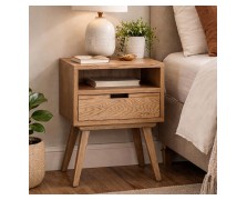 Κομοδίνο Loft Δρυς με Μασίφ Πόδια ελληνικής κατασκευής